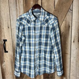 Wrangler Retro Men’s Western Long Sleeve Snap Plaid Shirt Size M
